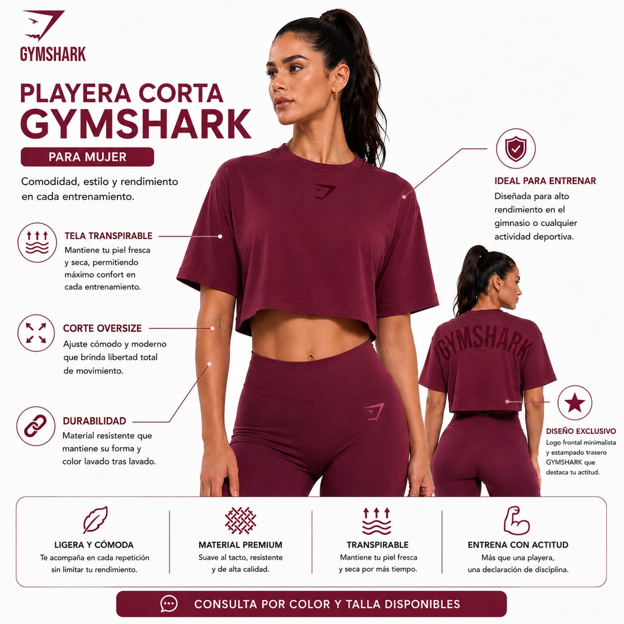 Playera Corta Gymshark para Mujer (Corte Oversize)triple A_8