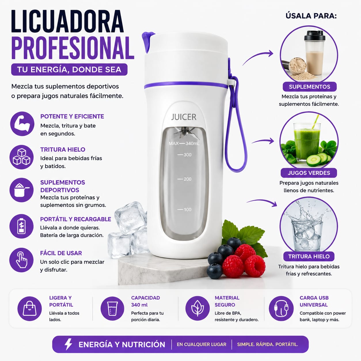Licuadora Portátil Profesional JUICER (340ml) _1