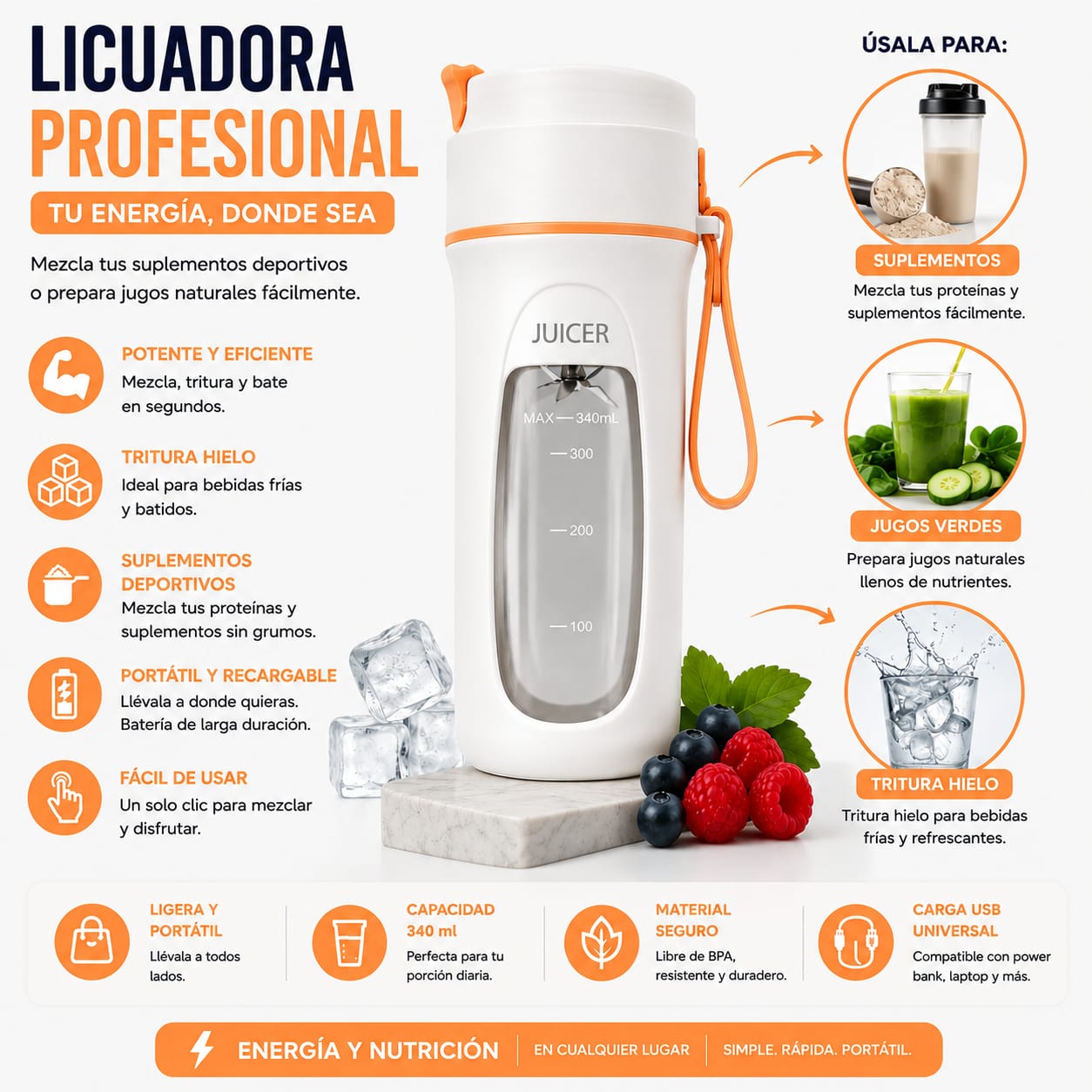 Licuadora Portátil Profesional JUICER (340ml) _2