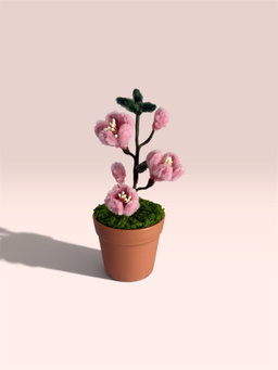 Peach Blossom in Brown Pot