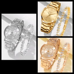 Ladies Heart Pattern Quartz Watch & Rhinestone Heart Bracelet Set – 2‑Piece Love Edition