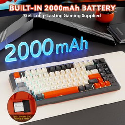 Teclado Gamer Sem Fio ZIYOU LANG M75, Retroiluminação RGB, Bateria Recarregável de 2000mAh, Teclado de Membrana Compacto com Sensação Mecânica, Display Inteligente e Botão Giratório, Teclas PBT com Gradiente para PC e MAC - Shimmer