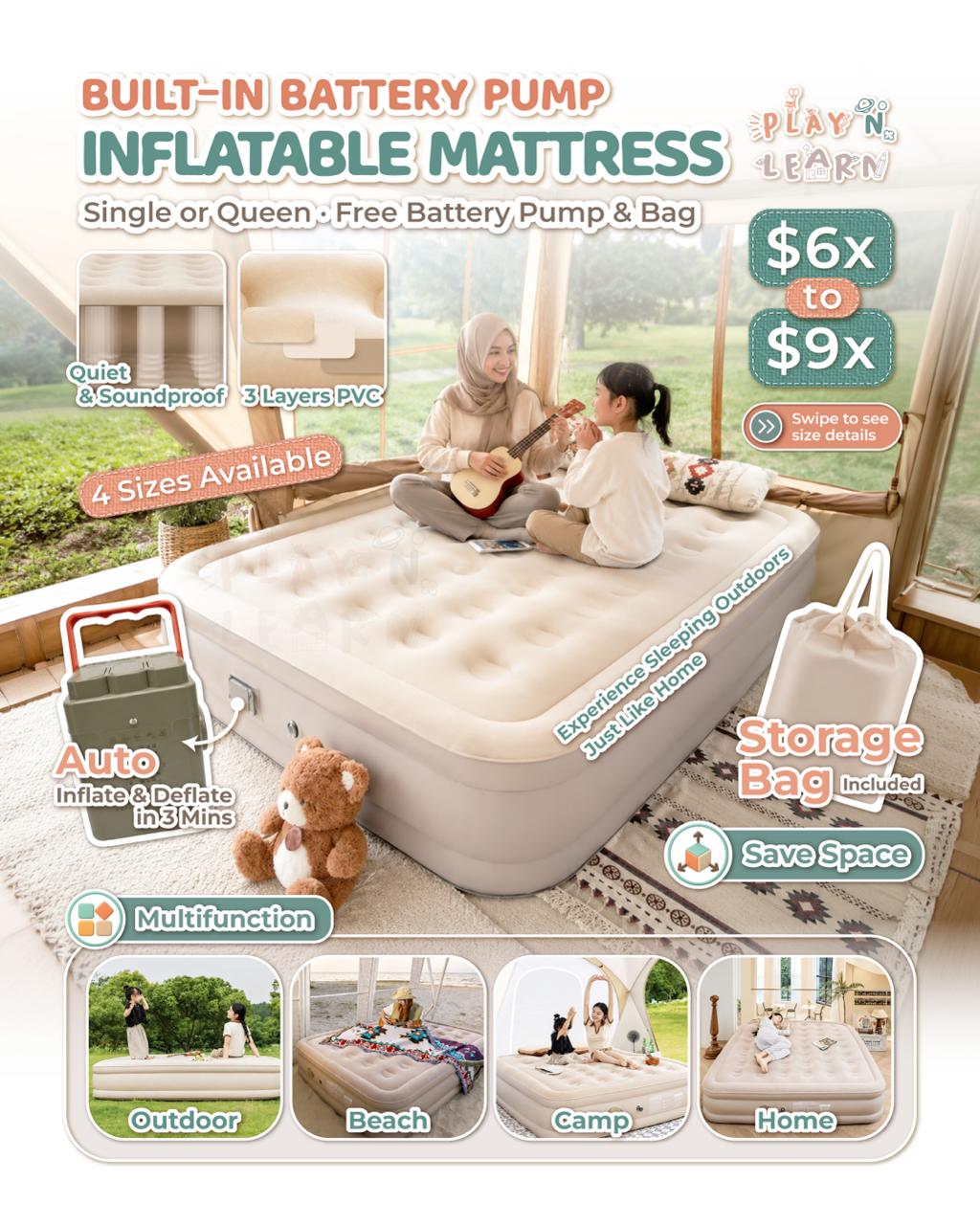 AUTO INFLATABLE MATTRESS WITH BUILT-IN BATTERY PUMP  