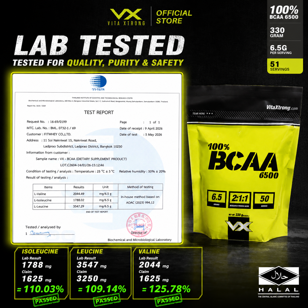 VITAXTRONG™ 100% BCAA 6500 Pure Powder (330g | 50 Servings) | 6,500mg BCAA 2:1:1 • Muscle Recovery, Endurance & Anti-Catabolic Support [VX]_3