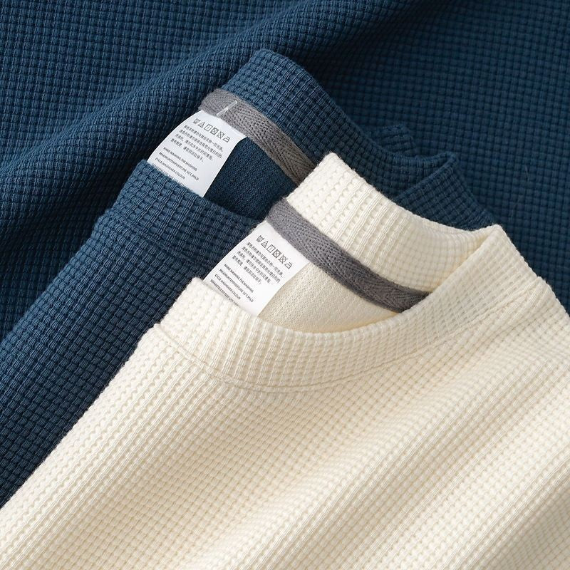 Men's Premium Waffle-Knit Round Neck T-Shirt | Summer Short Sleeve Streetwear Top_0
