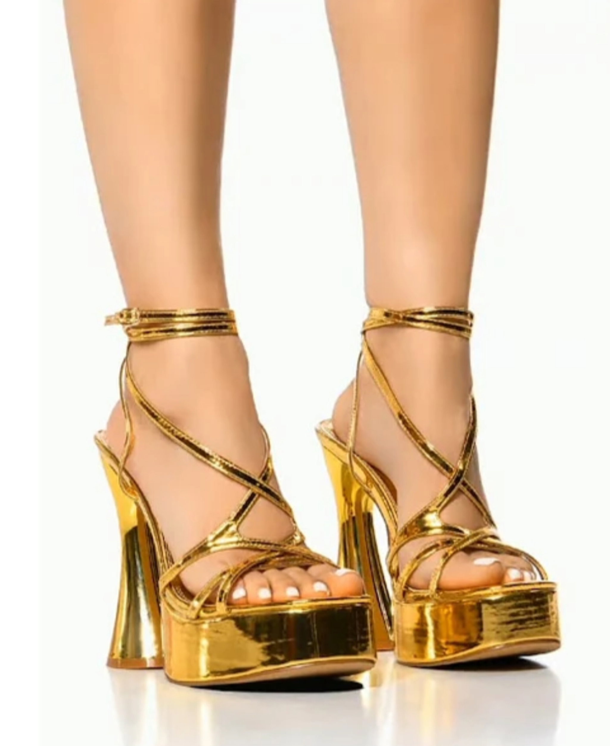 RETRO STRAPPY PLATFORM HEELS -Gold_0