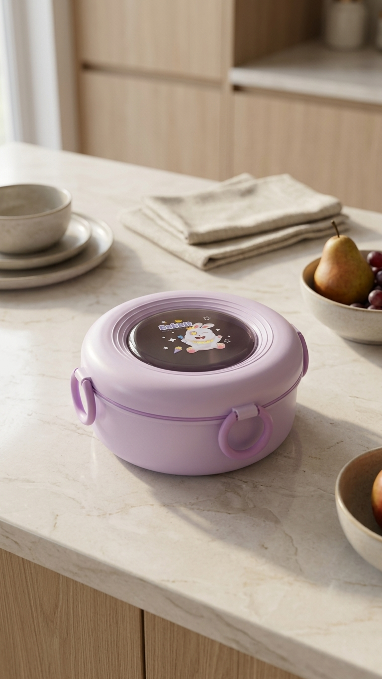 3 Compartments Round Lunch Box