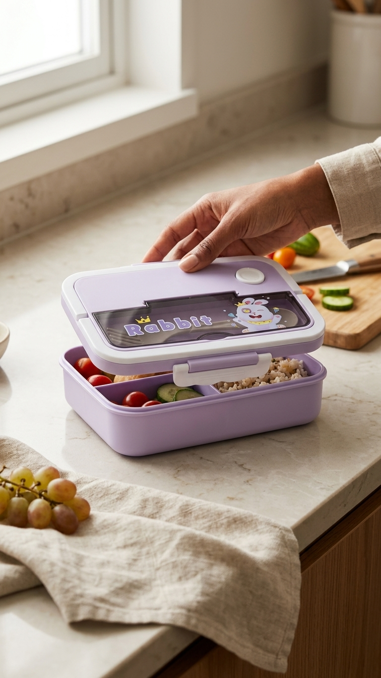 3 Compartments Rectangular Lunch Box_0