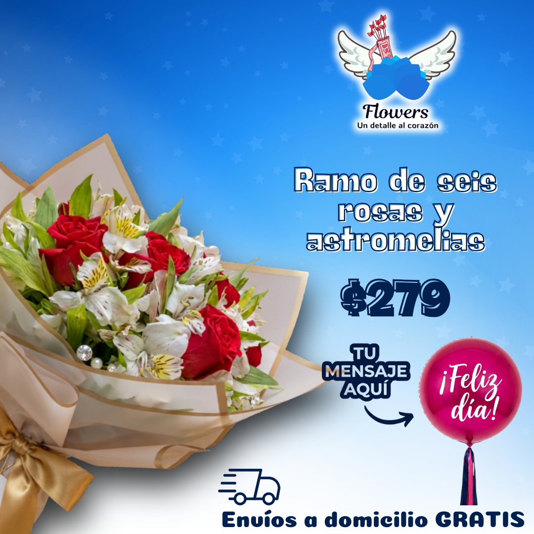 Ramo de seis rosas y astromelias_0
