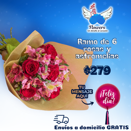 Ramo de 6 rosas y astromelias