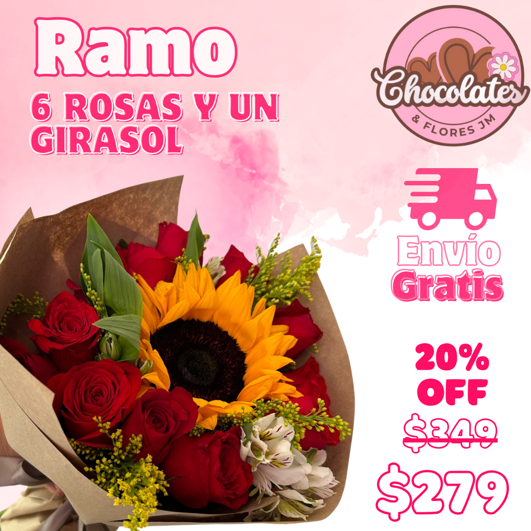 6 Rosas y 1 Girasol