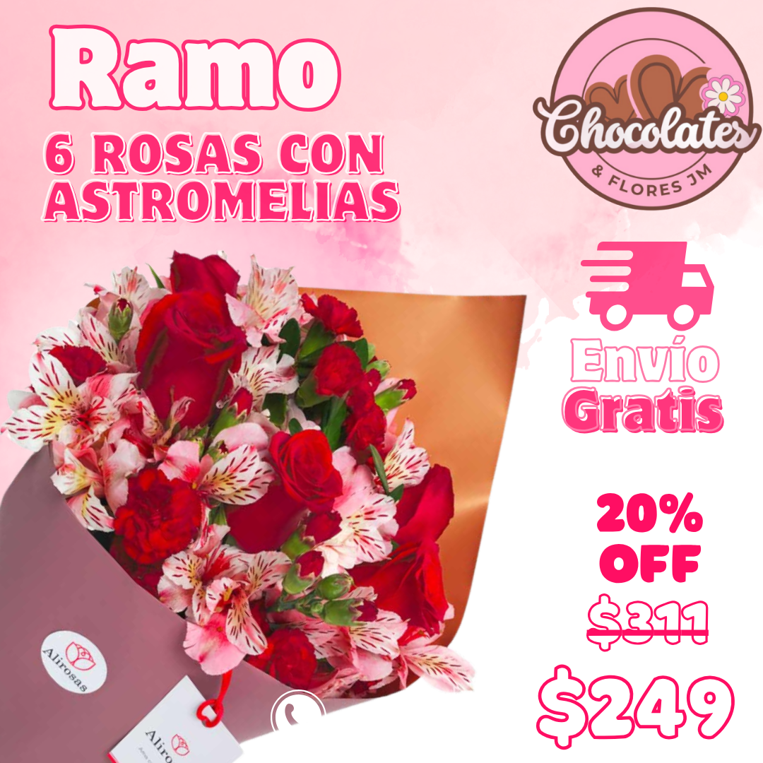 6 Rosas con Astromelias