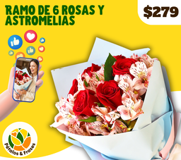 Ramo de 6 rosas y astromelias