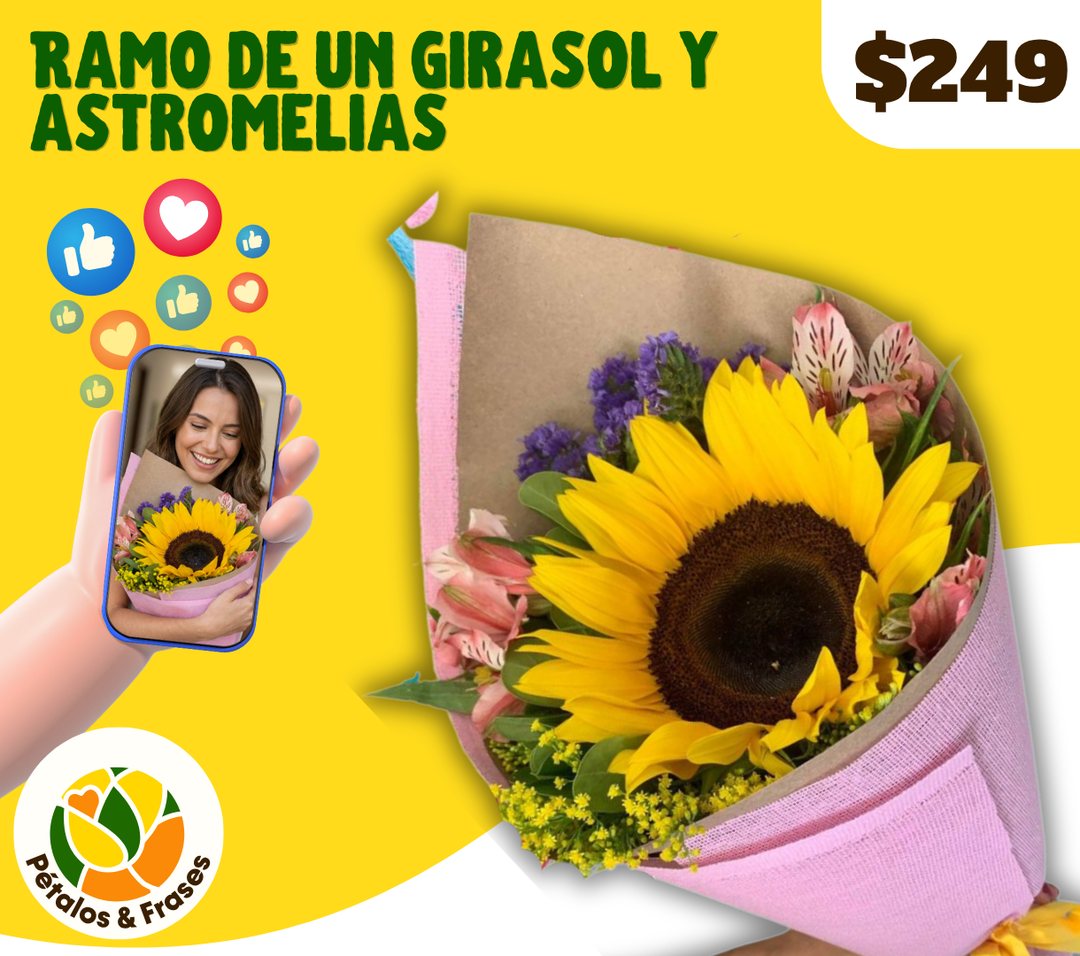 Ramo de un girasol y astromelias