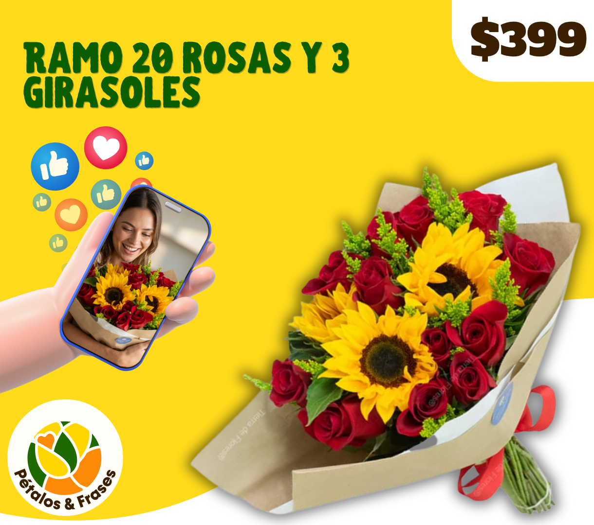 Ramo 20 rosas y 3 girasoles_0