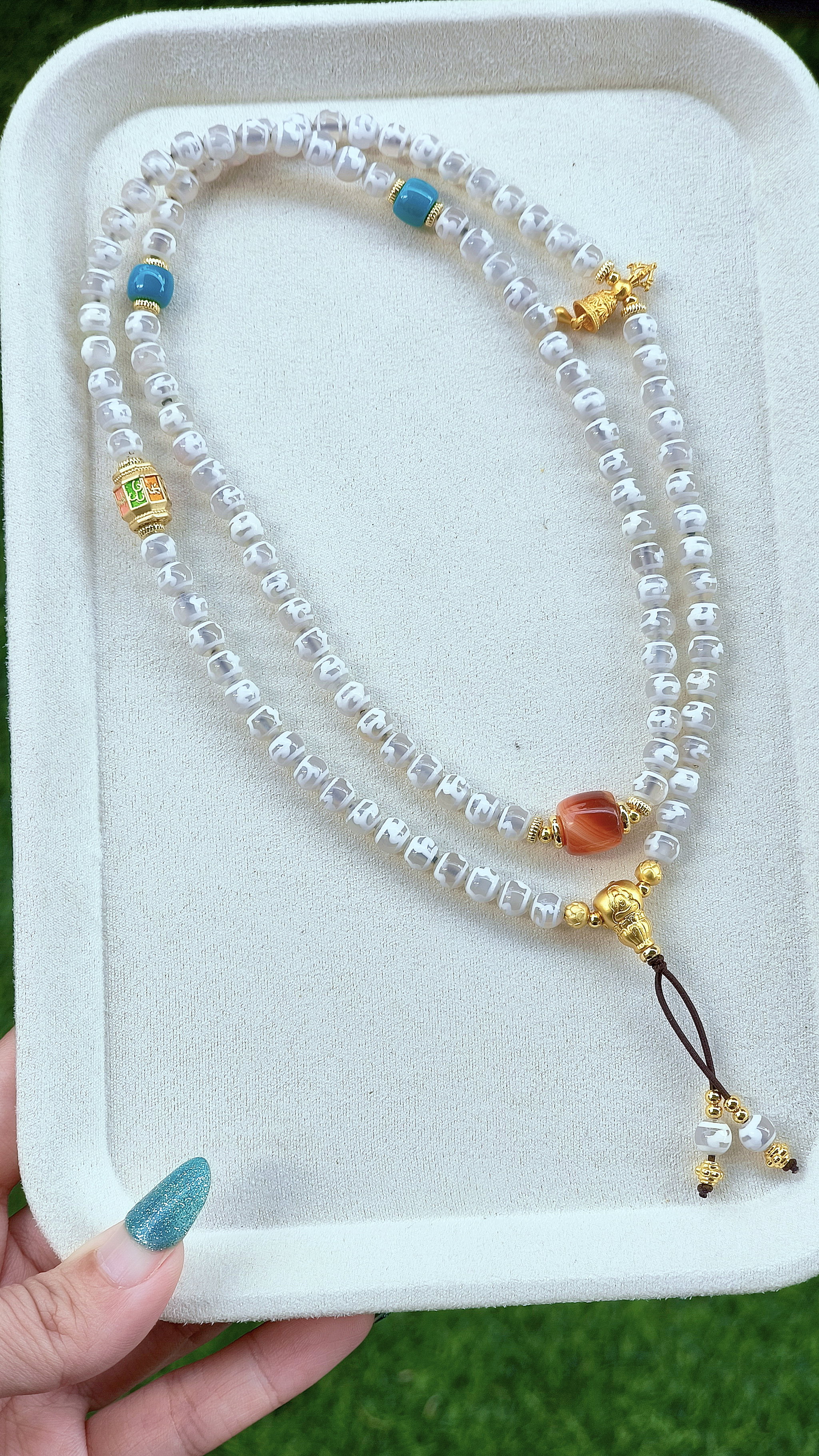 White 6mm Green Tara - 108 Mala_1