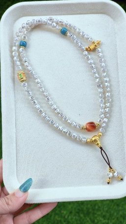 White 6mm Green Tara - 108 Mala