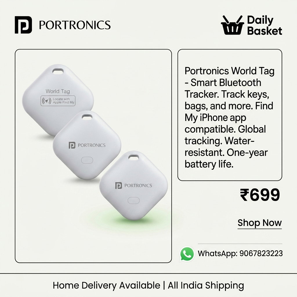 Portronics Worldtag Item Finder with Upto 1 Year Battery Life,Only iOS Compatible with Apple Find My App| Not For Android_1