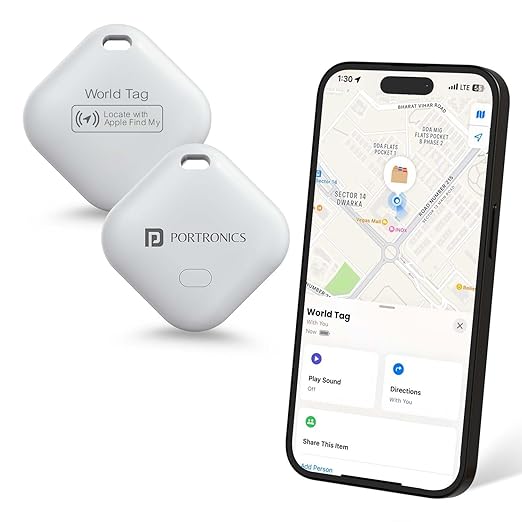 Portronics Worldtag Item Finder with Upto 1 Year Battery Life,Only iOS Compatible with Apple Find My App| Not For Android_0