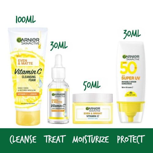 Garnier Glow Max Routine Kit - SPF 50 Sunscreen, Vitamin C Cleanser 100ml, Water Gel 50ml, Day Serum 30ml_0