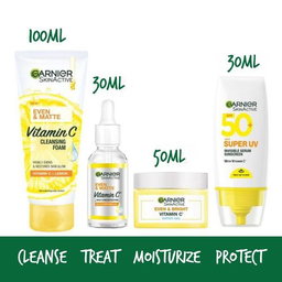 Garnier Glow Max Routine Kit - SPF 50 Sunscreen, Vitamin C Cleanser 100ml, Water Gel 50ml, Day Serum 30ml