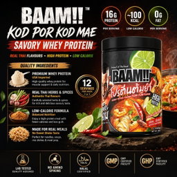 BAAM!!™ Tom Yum Savory Whey Protein KOD POR KOD MAE (12 Servings) | 16g Protein • Low Calorie • Halal • High Protein Meal