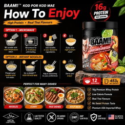 BAAM!!™ Tom Yum Savory Whey Protein KOD POR KOD MAE (12 Servings) | 16g Protein • Low Calorie • Halal • High Protein Meal