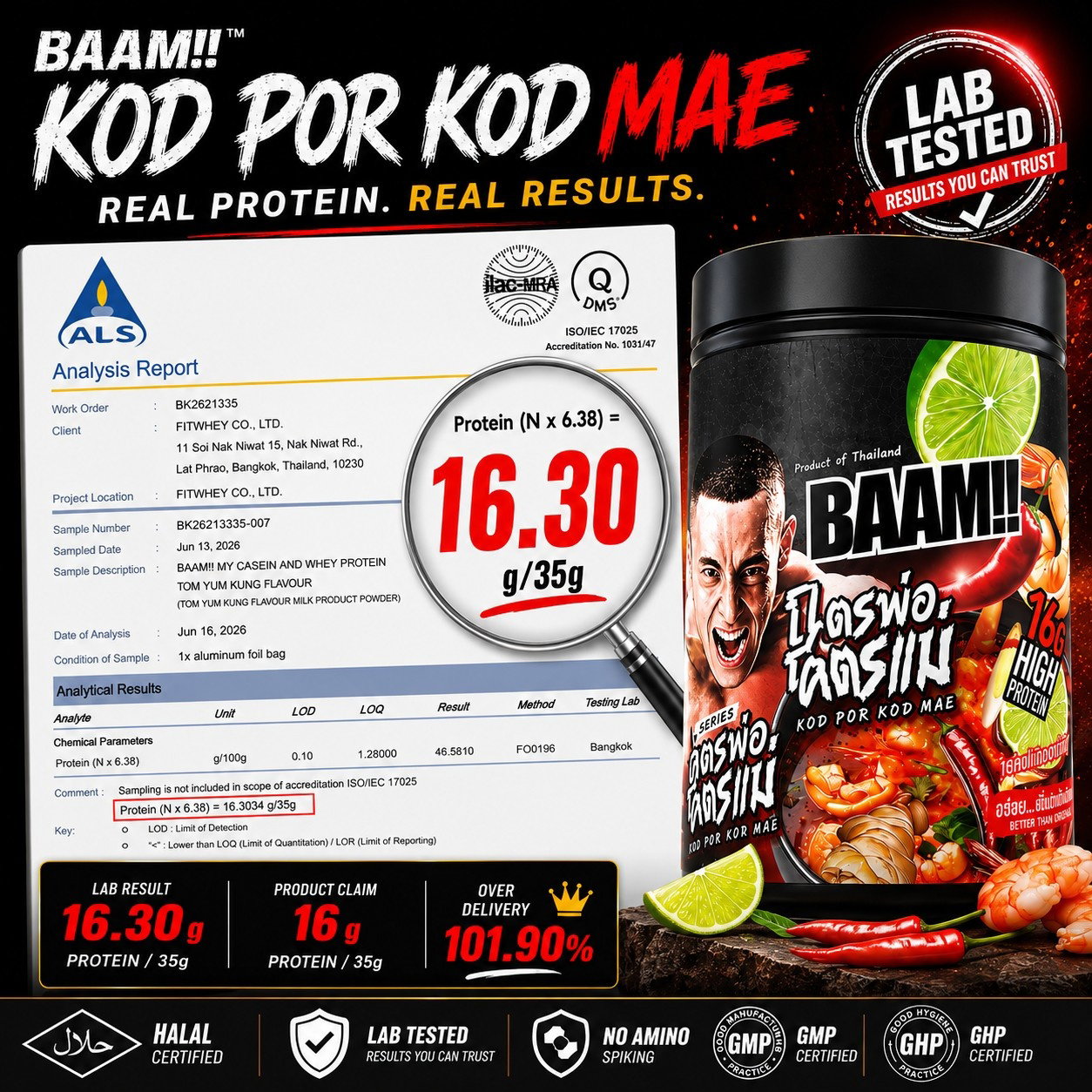 BAAM!!™ Tom Yum Savory Whey Protein KOD POR KOD MAE (12 Servings) | 16g Protein • Low Calorie • Halal • High Protein Meal_6