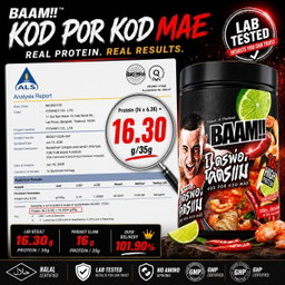 BAAM!!™ Tom Yum Savory Whey Protein KOD POR KOD MAE (12 Servings) | 16g Protein • Low Calorie • Halal • High Protein Meal