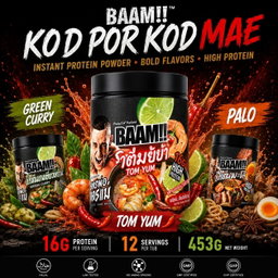 BAAM!!™ Tom Yum Savory Whey Protein KOD POR KOD MAE (12 Servings) | 16g Protein • Low Calorie • Halal • High Protein Meal