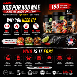 BAAM!!™ Tom Yum Savory Whey Protein KOD POR KOD MAE (12 Servings) | 16g Protein • Low Calorie • Halal • High Protein Meal