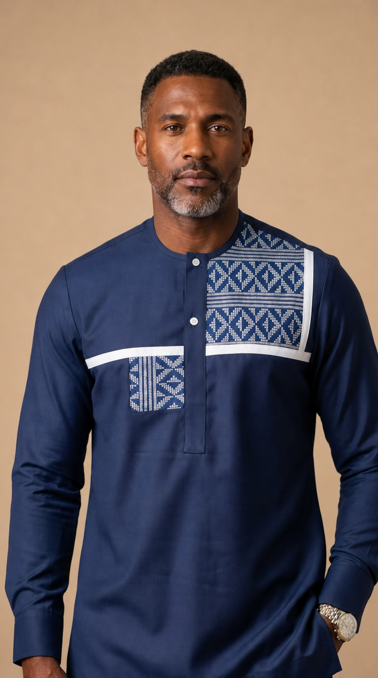 Chemise Africaine  Bleue de nuit M1