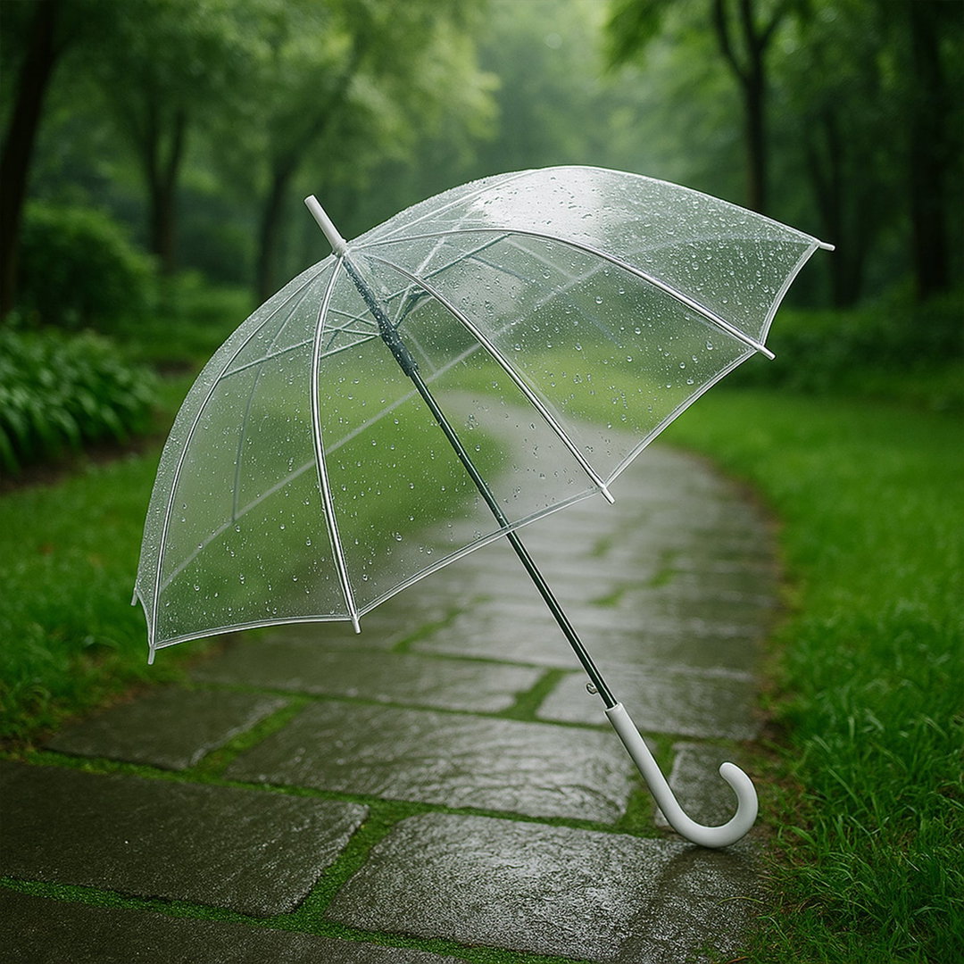 Premium Transparent Dome Umbrella With Clear PVC Canopy & Curved Handle