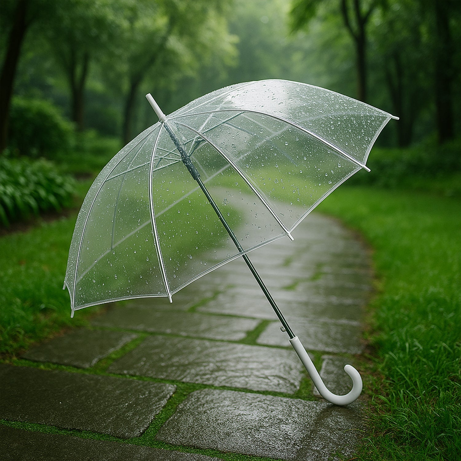 Premium Transparent Dome Umbrella With Clear PVC Canopy & Curved Handle