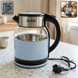 Suta electric glass kettle, 2 litre stainless steel hot water boiler for tea (1 ...