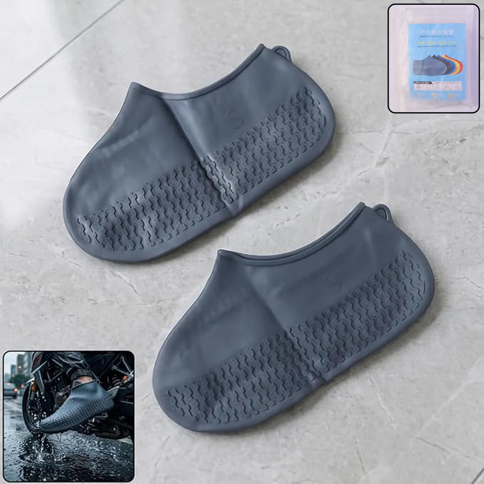 Grey waterproof silicone rain shoe cover for men and women_0