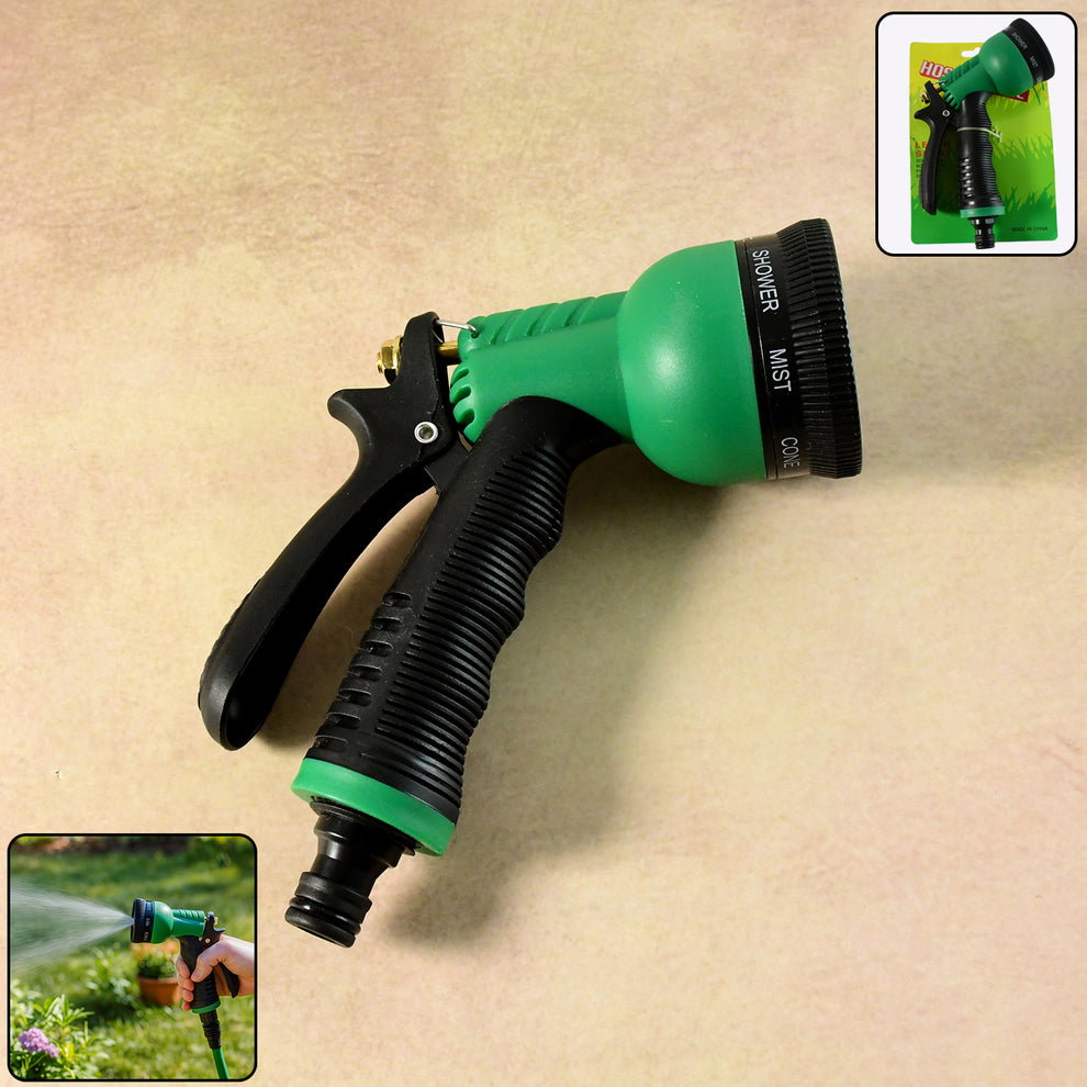 Multi-pattern garden hose spray nozzle showing trigger control and dial_0