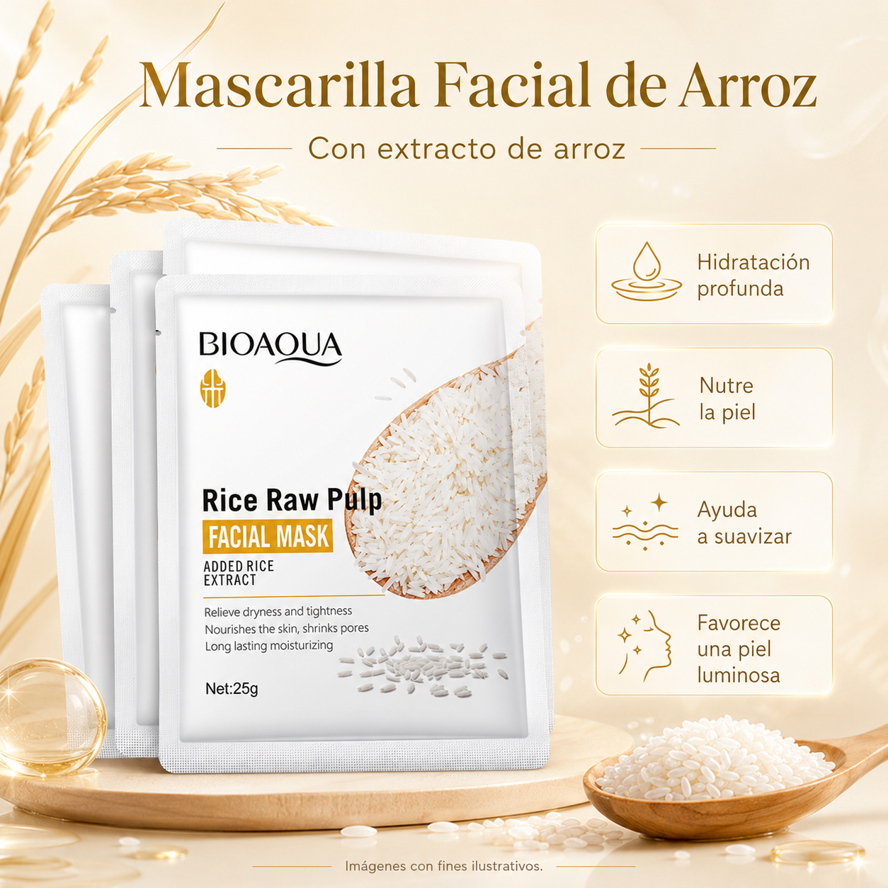 Mascarillas Facial de Arroz Bioaqua 3 unidades _1