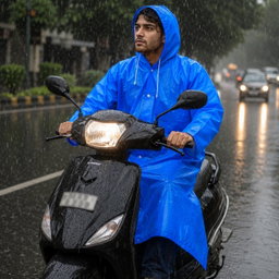 Blue EVA Hooded Rain Coat