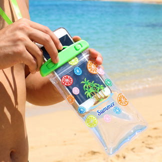 Waterproof Mobile Pouch With Neck Strap In Green, Shown Protecting A Phone_1
