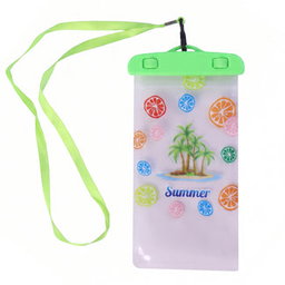 Waterproof Mobile Pouch With Neck Strap In Green, Shown Protecting A Phone