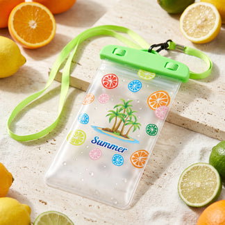 Waterproof Mobile Pouch With Neck Strap In Green, Shown Protecting A Phone_3