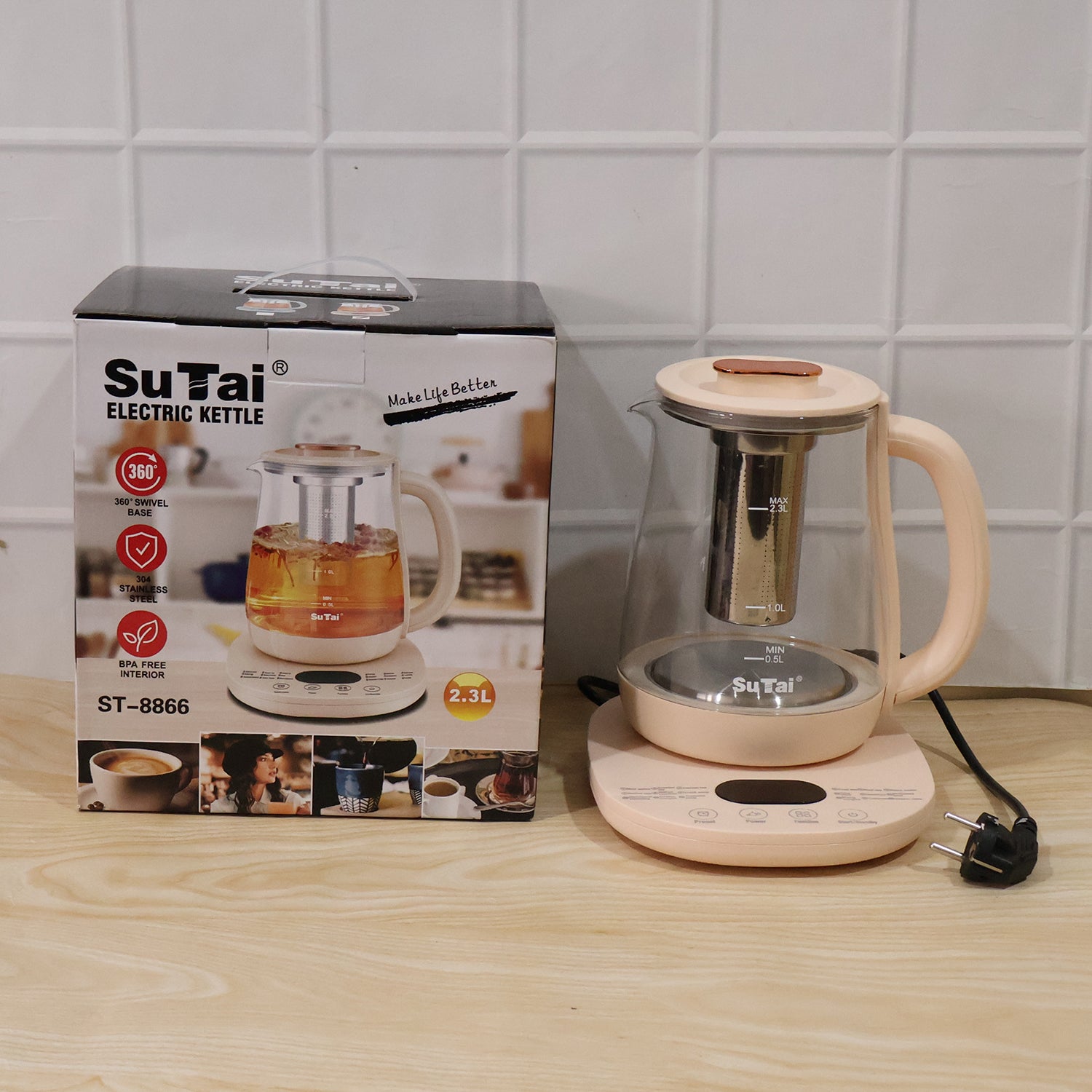 Suta Electric Glass Kettle 2.3L Tea Maker with Infuser and Temperature Control (1 Pc)_4