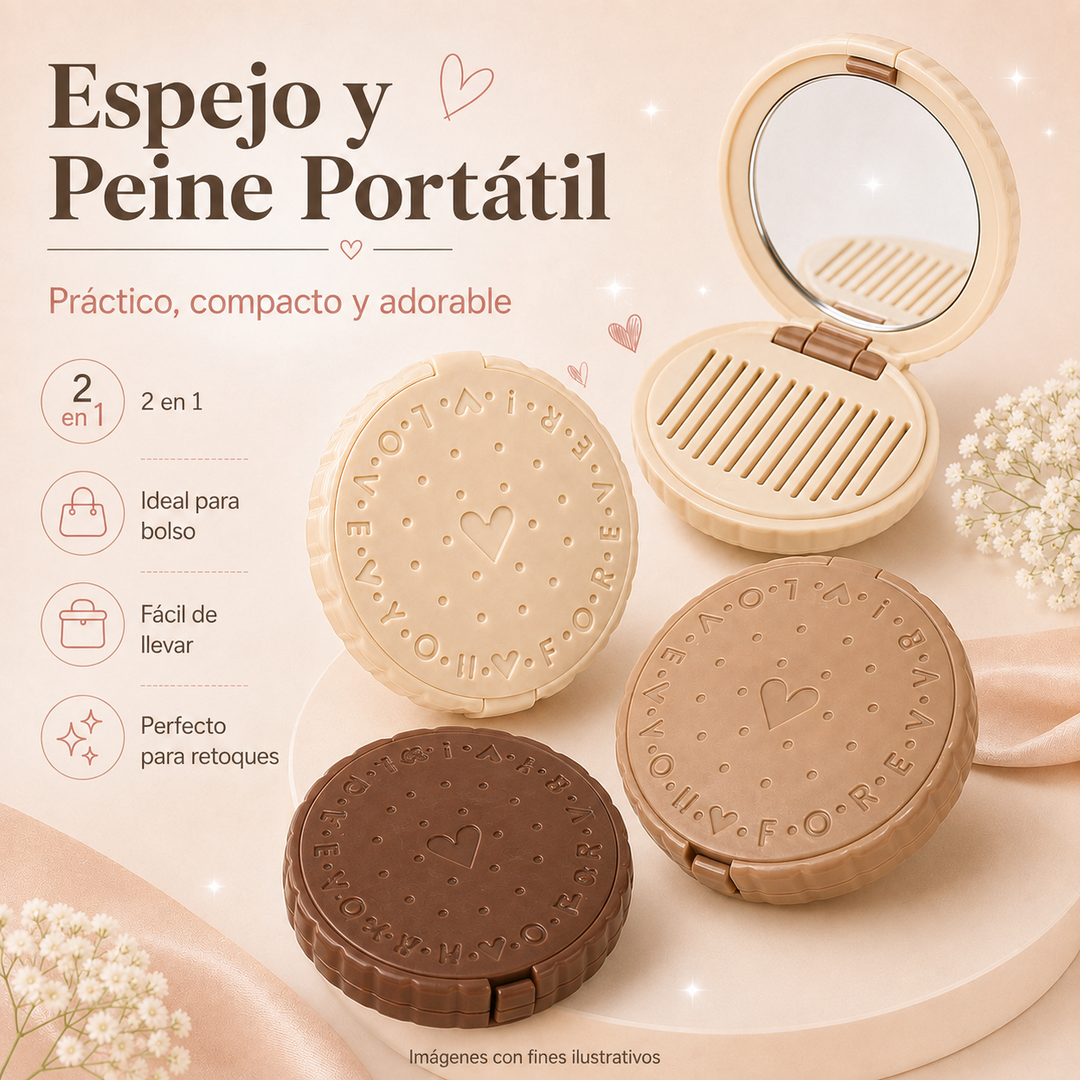 Espejo + Peine Galleta de bolsillo