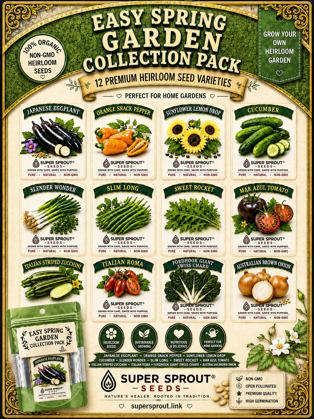 Easy spring garden heirloom seeds x 12 packs