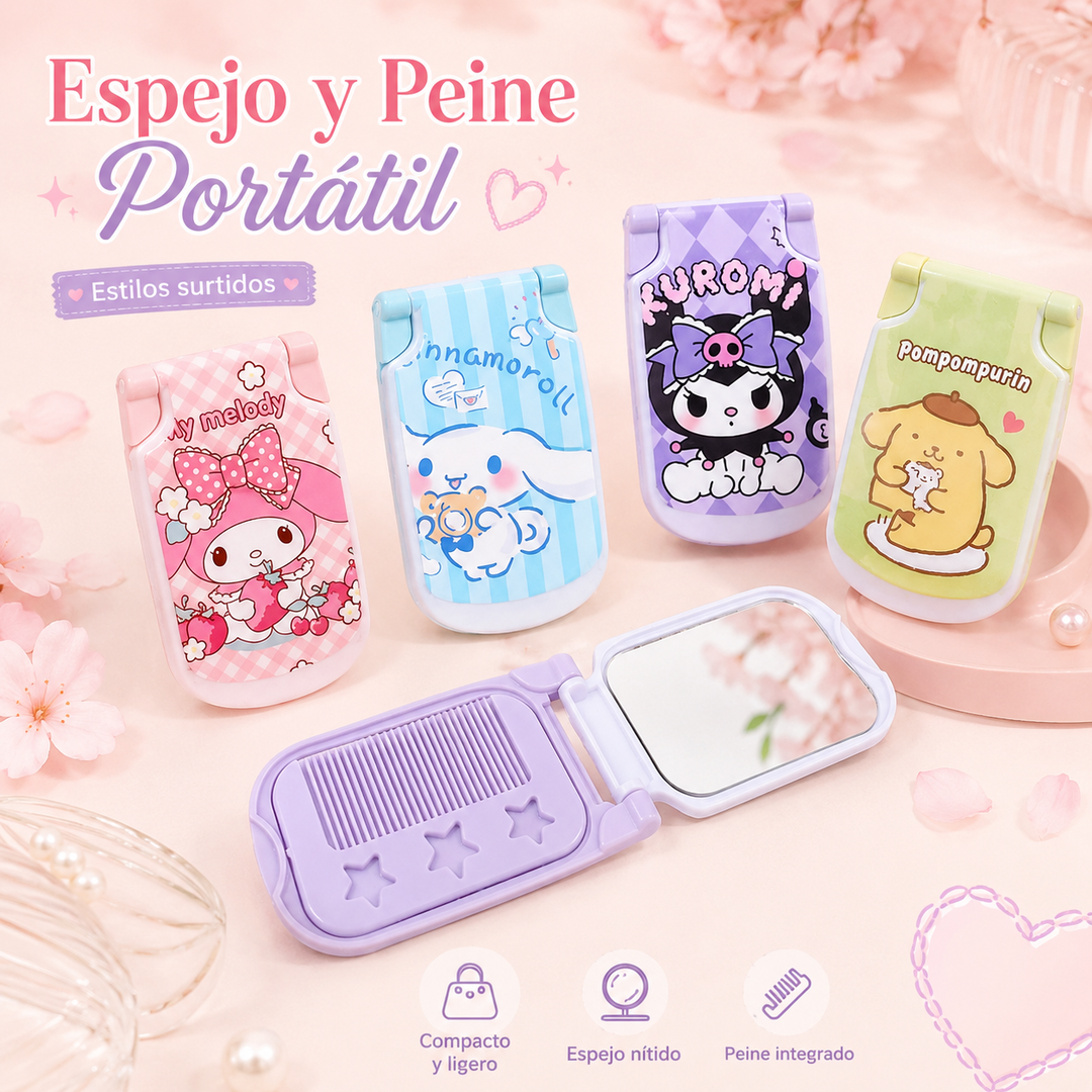 Espejo + Peine Sanrio de bolsillo
