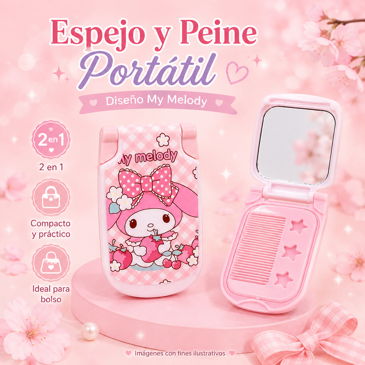 Espejo + Peine Sanrio de bolsillo_1