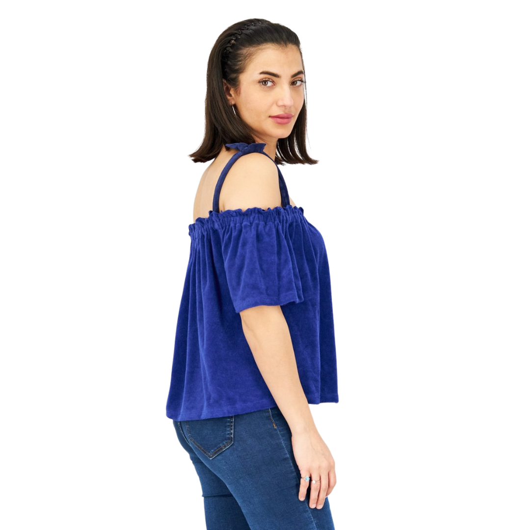 Velour Shoulder Top Blue _2