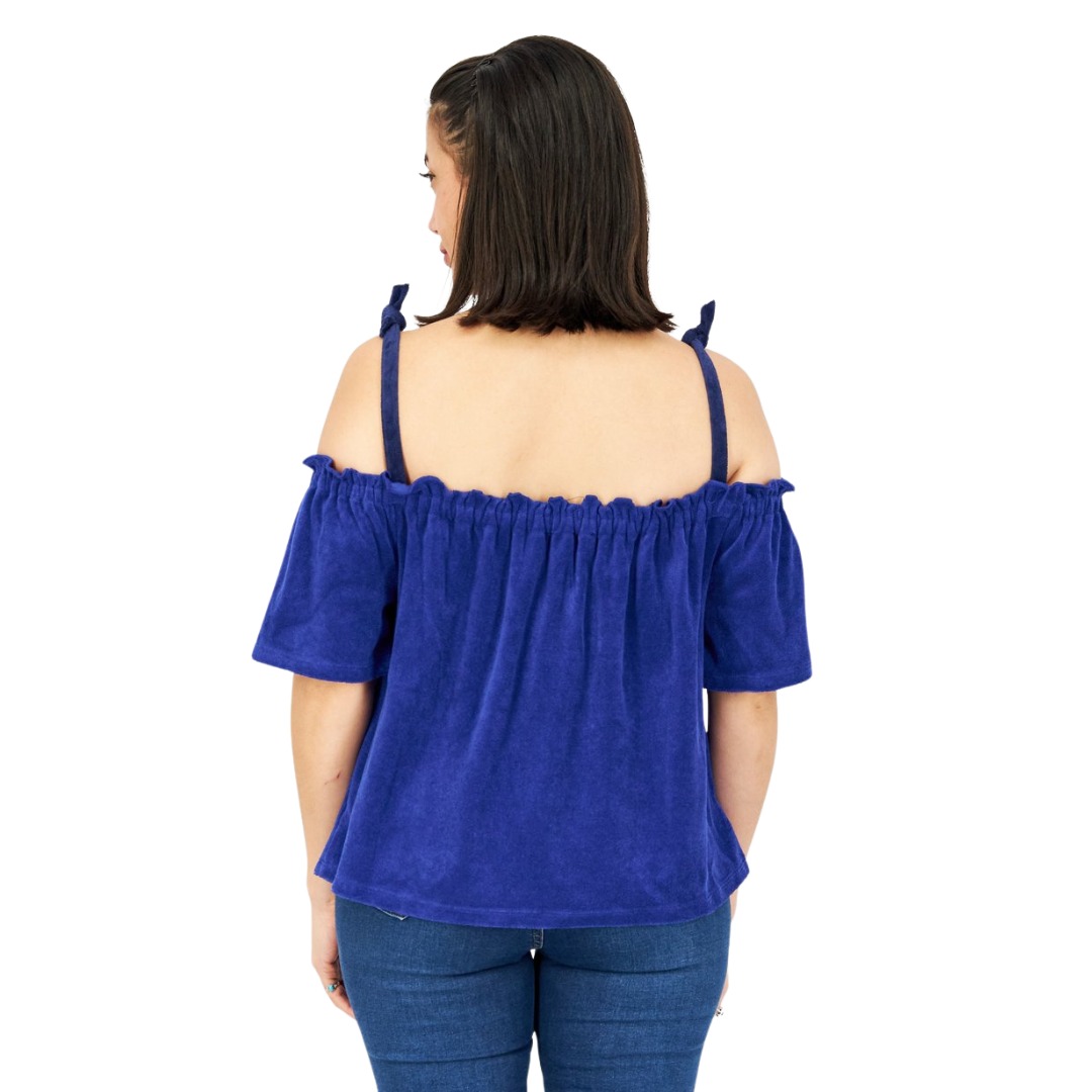 Velour Shoulder Top Blue _1