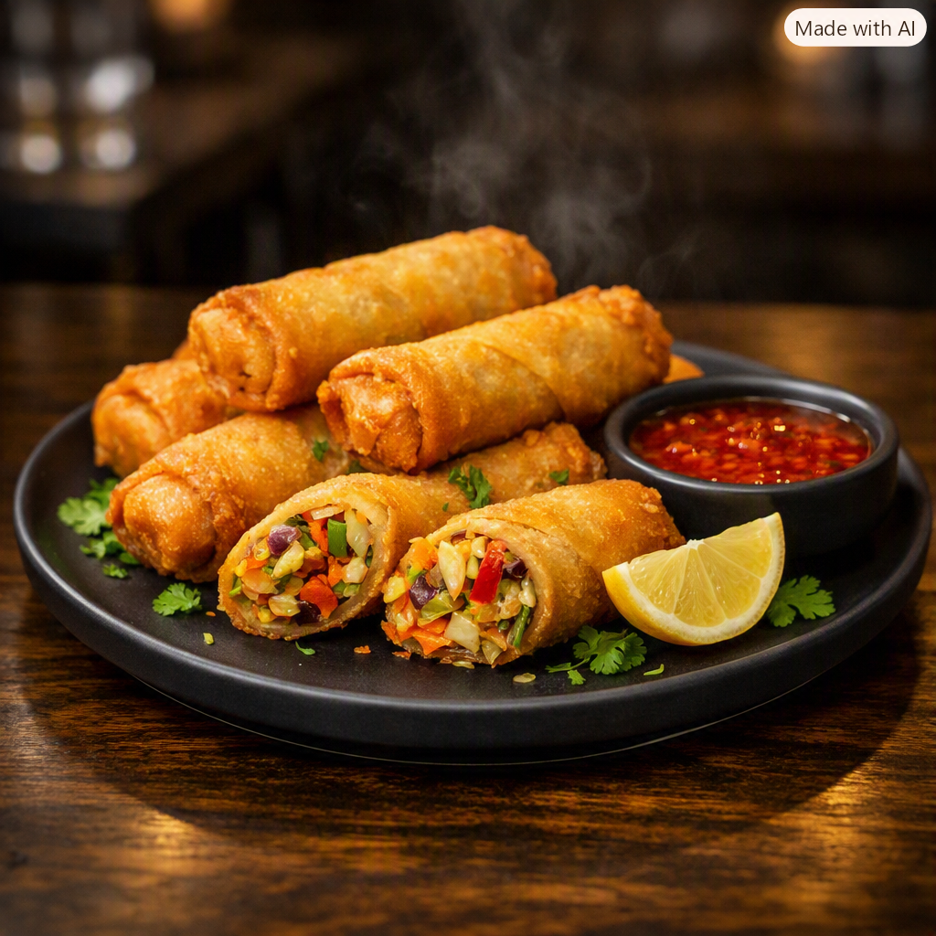 Crispy Veg Spring Rolls — Crunchy rolls filled with seasoned vegetables.